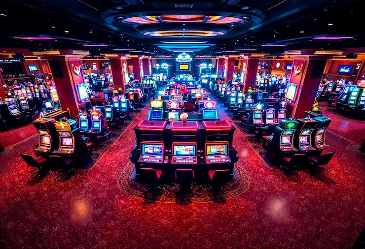 Tampilan grid permainan dengan kategori slot dan kasino langsung